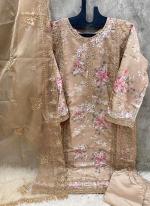 Organza Light Brown Traditional Wear Embroidery Work Readymade Pakistani Suit